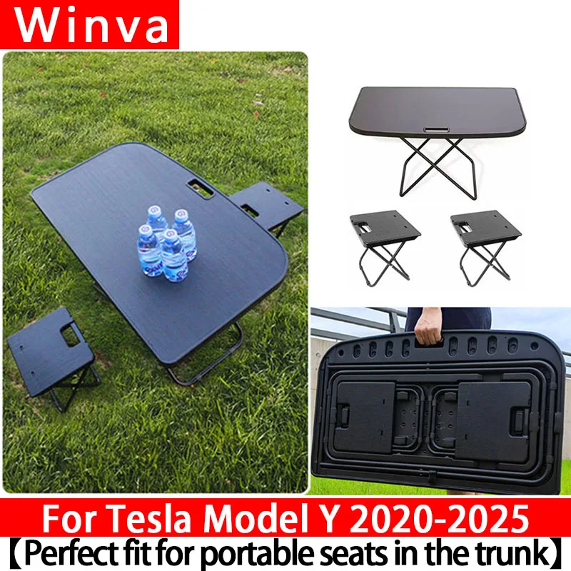 

For Tesla Model Y Juniper 2025 Trunk Portable Picnic Table Travel Folding Work Rest Camping Board Car Accessories With Chairs