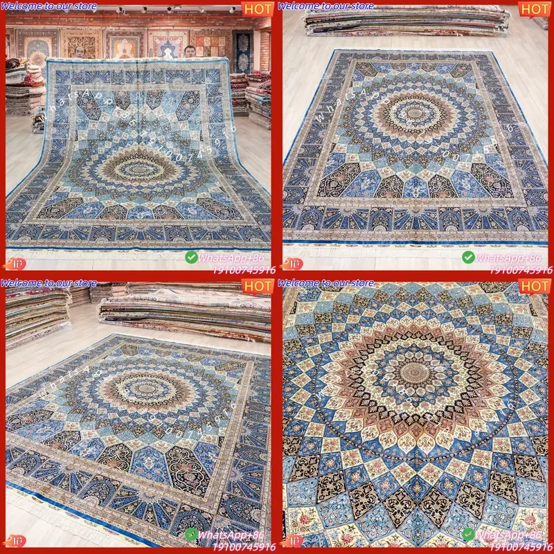 CECertificate 9x12ft Vintage Hand Knotted Persian Silk Carpet Double Knots Floral Pattern Stain Resistant