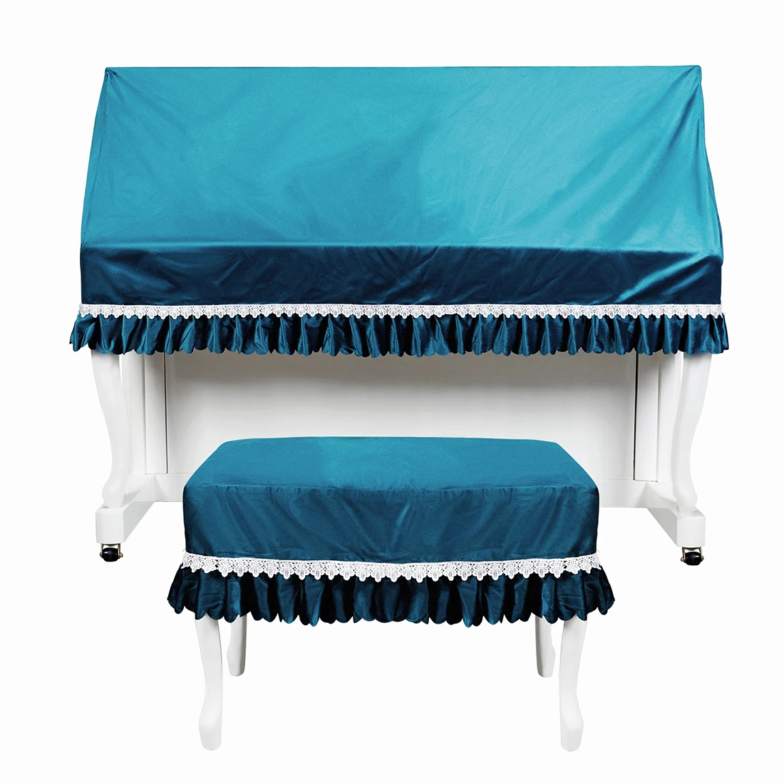 

European Style Lace Piano Cover Set Half Covered With Blue Velvet Dust Cover Set Piano Stool Cover Piano arts & Accessories