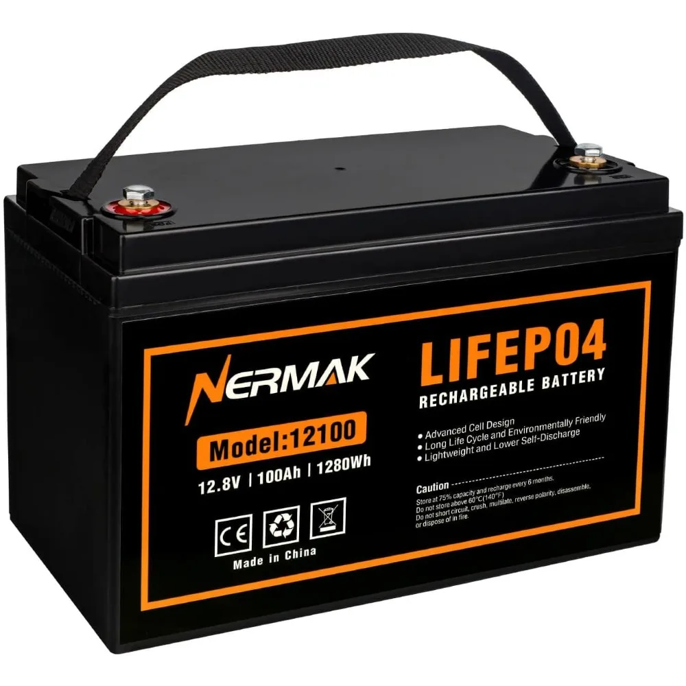 12V 100Ah Lithium LiFePO4 Deep Cycle Battery, 4000+ Cycles Lithium Iron Phosphate Rechargeable Battery