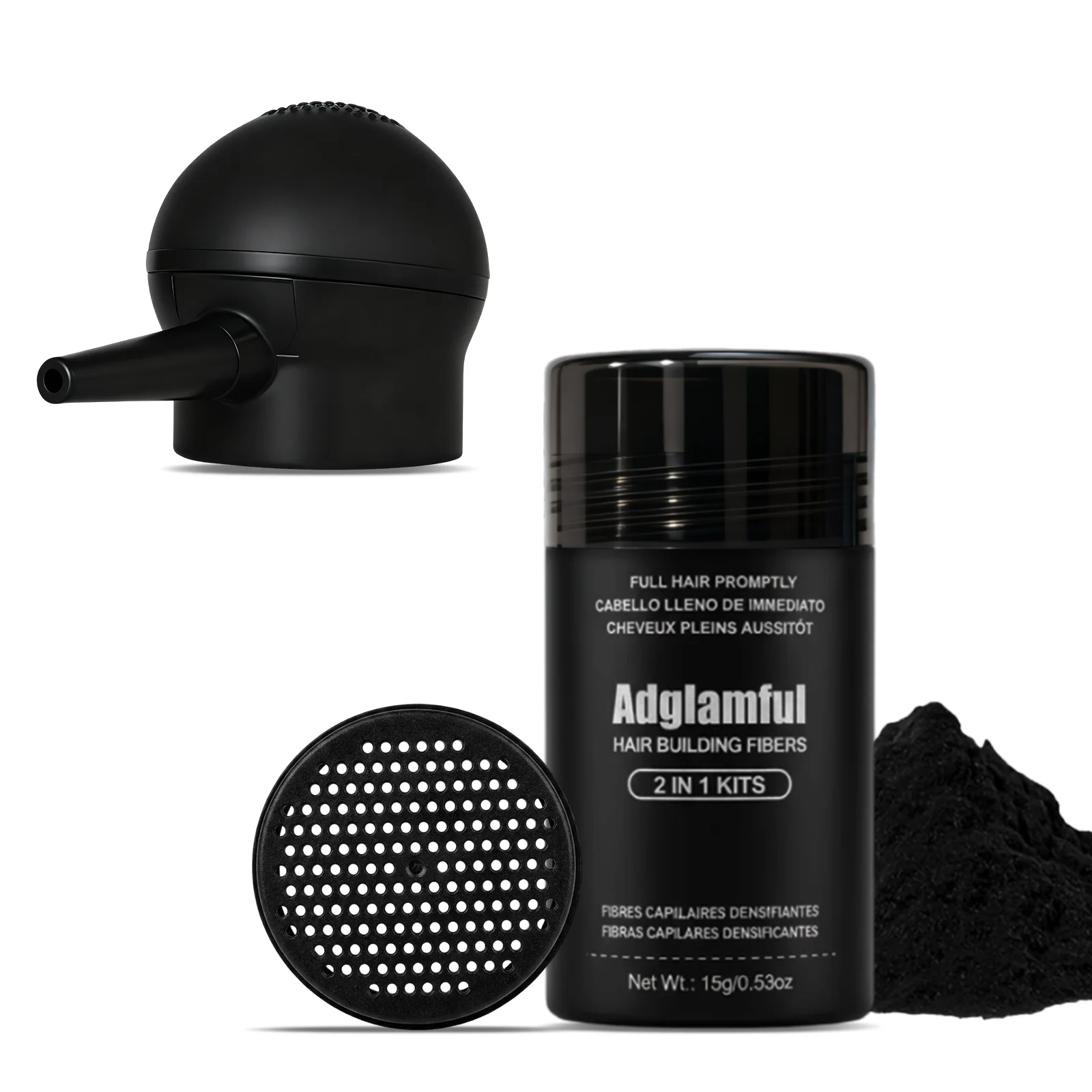 

Adglamful 2-in-1 Fiber Spray Kit: Precision & full hairline coverage. Ready-to-use, water-friendly, unisex.