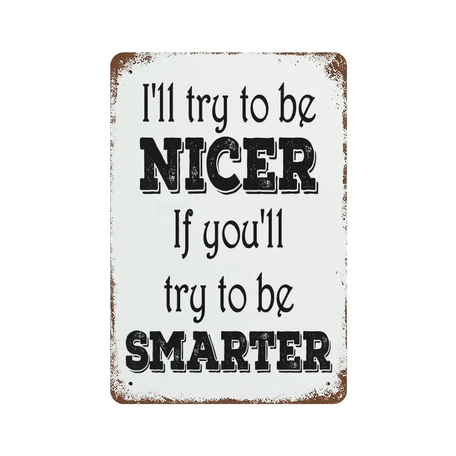 I’LL Try to BE Nicer IF You’LL Try to BE Smarter Aluminum Sign Inspirational Quote Aluminum Metal Sign Kitchen Metal Tin Sign Wa