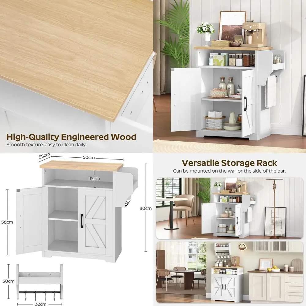 

White Farmhouse Kitchen Island with Storage and Floating Shelf, Dual-Purpose Buffet Cabinet for Kitchen and Living Room, Natural
