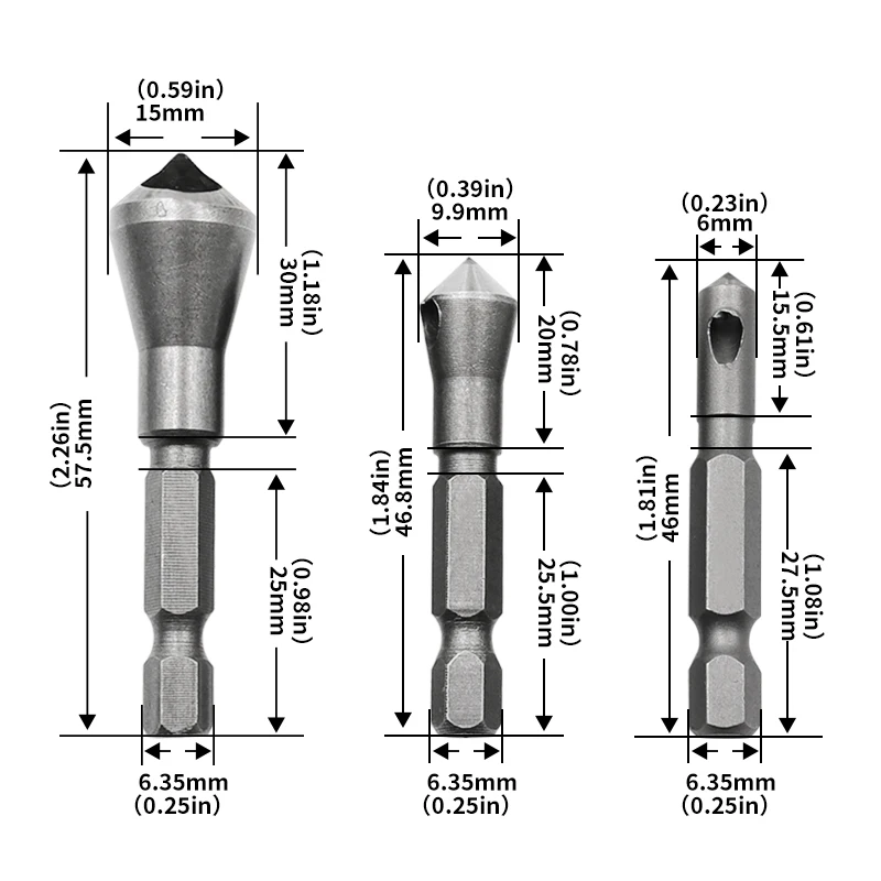 3 pz/lotto 90 Gradi Svasatori Bit Set Sbavatura Drill Bits Tapper Foro Taglierina Utensili A Mano In Legno di Legno Metallo Plastica Smusso set