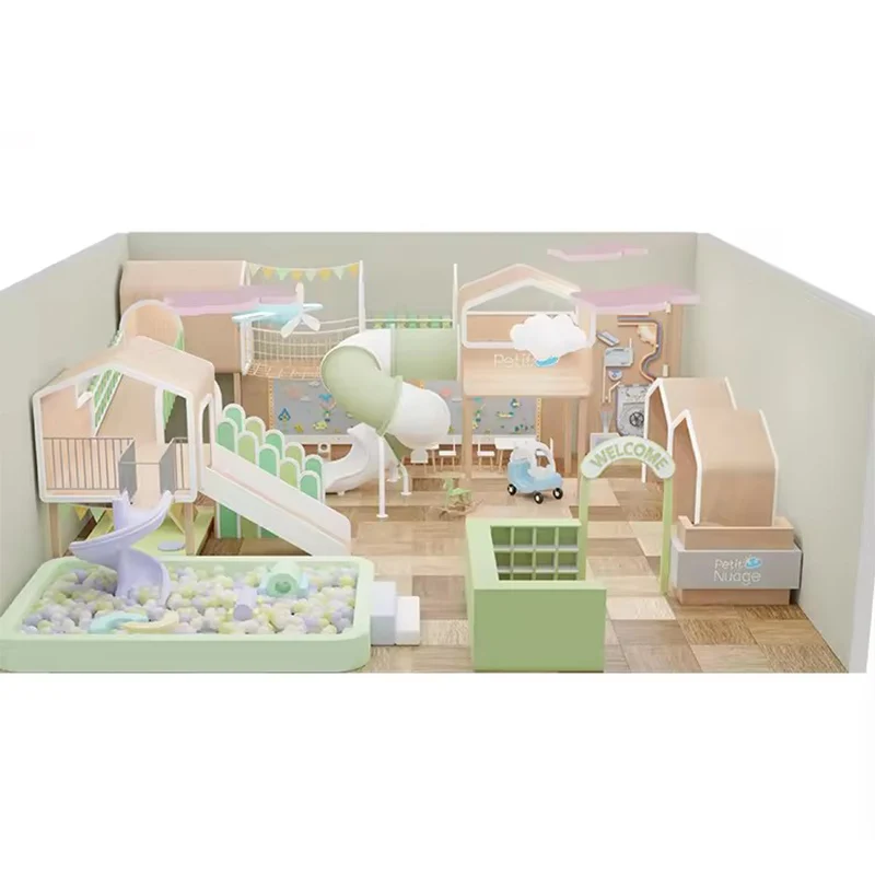 

High-End Quality Toddler Indoor Play Area House Wooden Kids Kindergarten Slide Combination Children Amusement Park Equipment