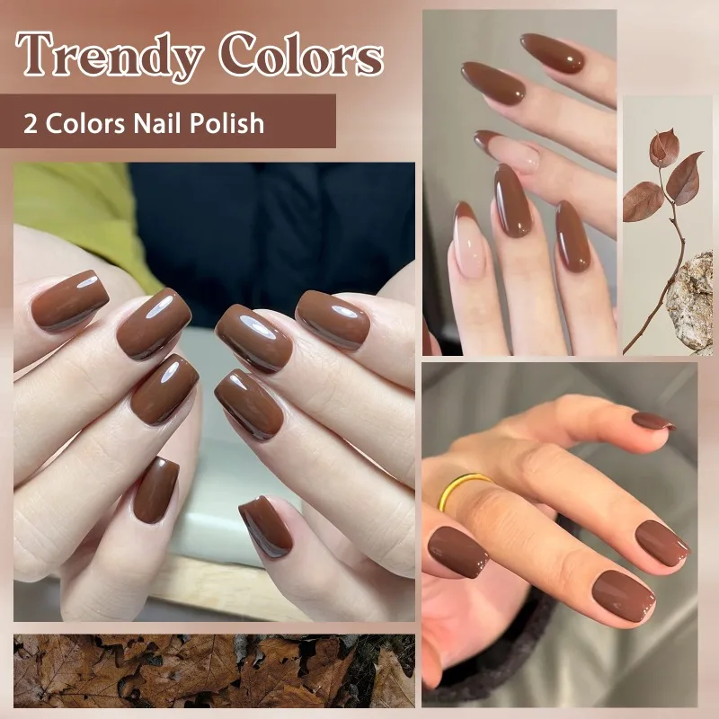 2 szt./zestaw 15ml Czerwono-brązowa szklana butelka Zestaw lakierów do paznokci żelowych NoWipe Top Soak Off UV LED Lakier do paznokci z brokatem Kolorowy lakier do paznokci do zdobienia