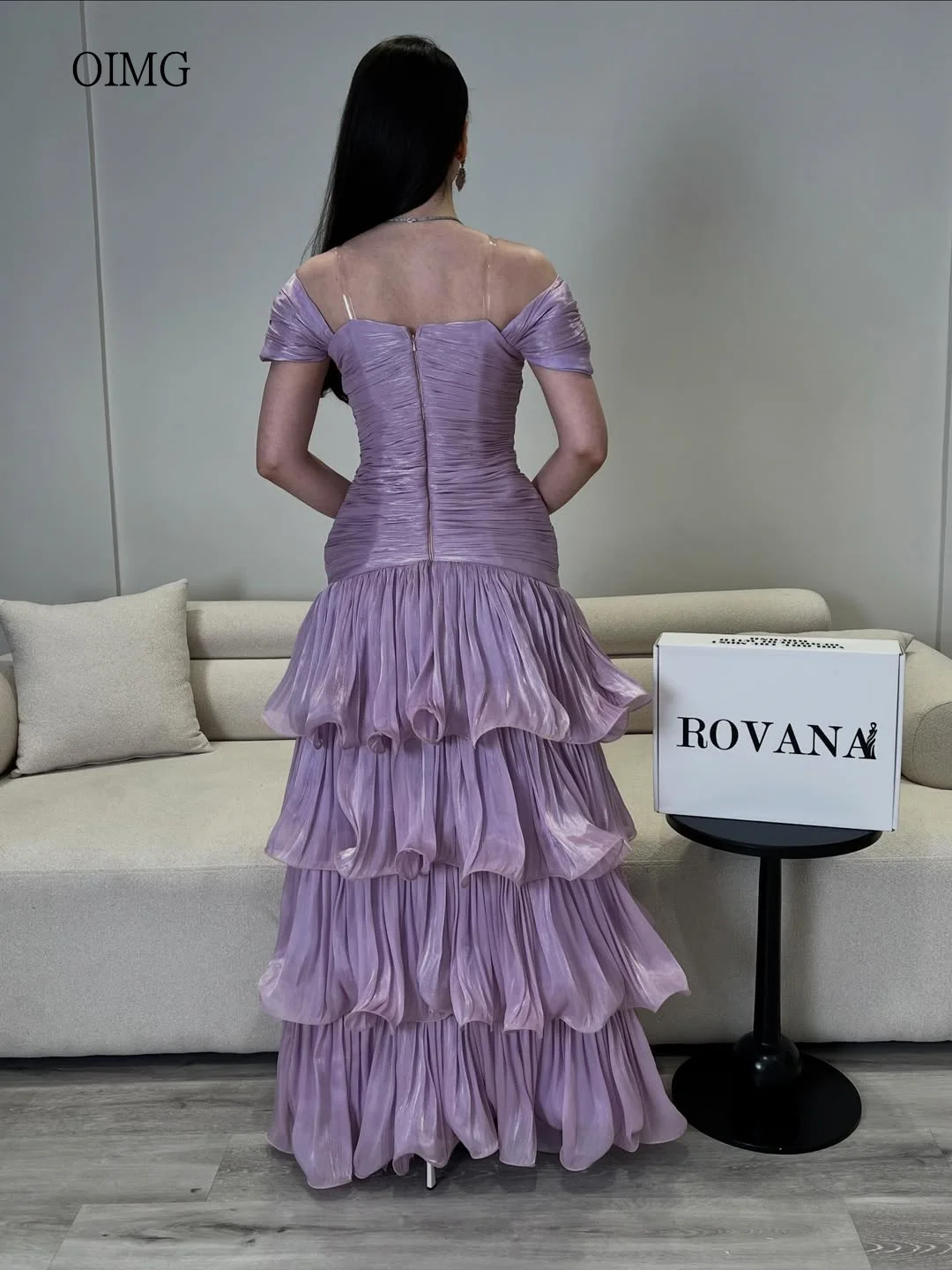 OIMG Elegant Purple A Line Prom Gowns Multi-layer Pleated Party Gown Floor Length Evening Dress vestido de fiesta Customized