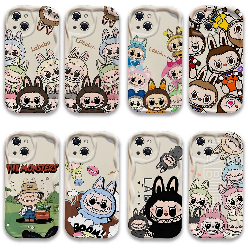 New Kawaii Cute Labubu 3D Wave Case for IPhone 15 14 13 12 11 Pro Max Mini X XR XSMAX 8 7 6S Plus Soft Silicone Cover