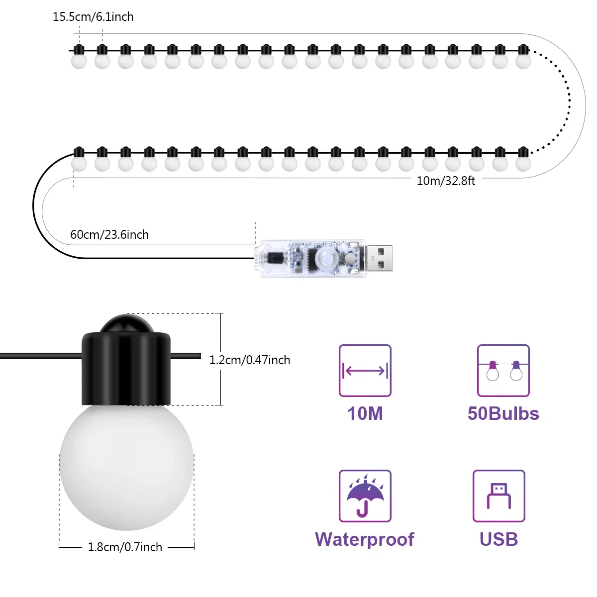 USB Bluetooth G18 LED String Light 10M 50 Bulbs Christmas Festoon Fairy Lights Room Outdoor Garden Camping Decor LED Garland