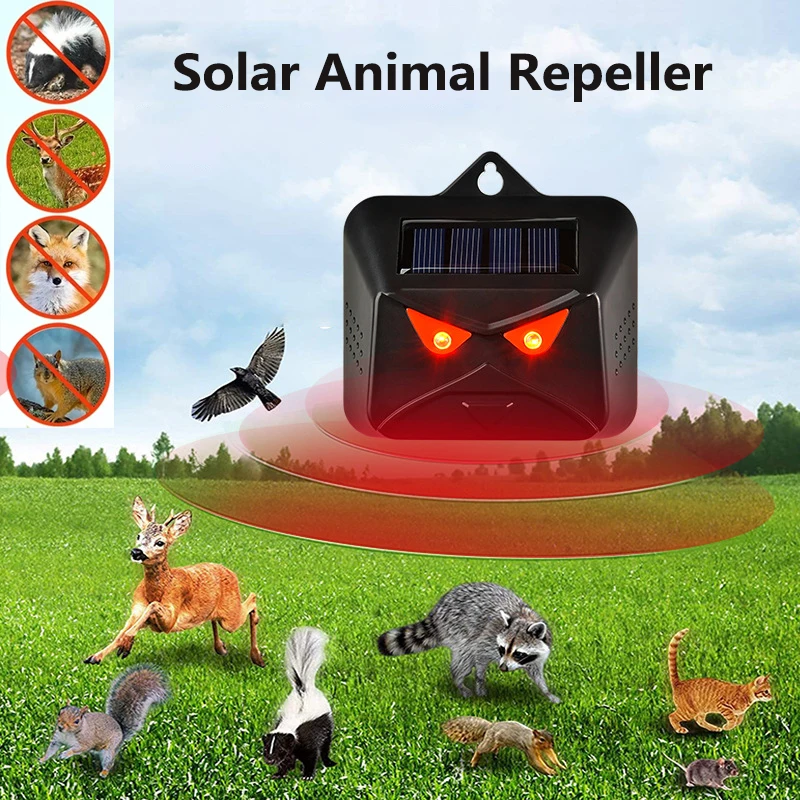 Outdoor Solar Powered Animals Repeller Dog Bird Repeller LED Light Flashing Repellent Deterrent Device