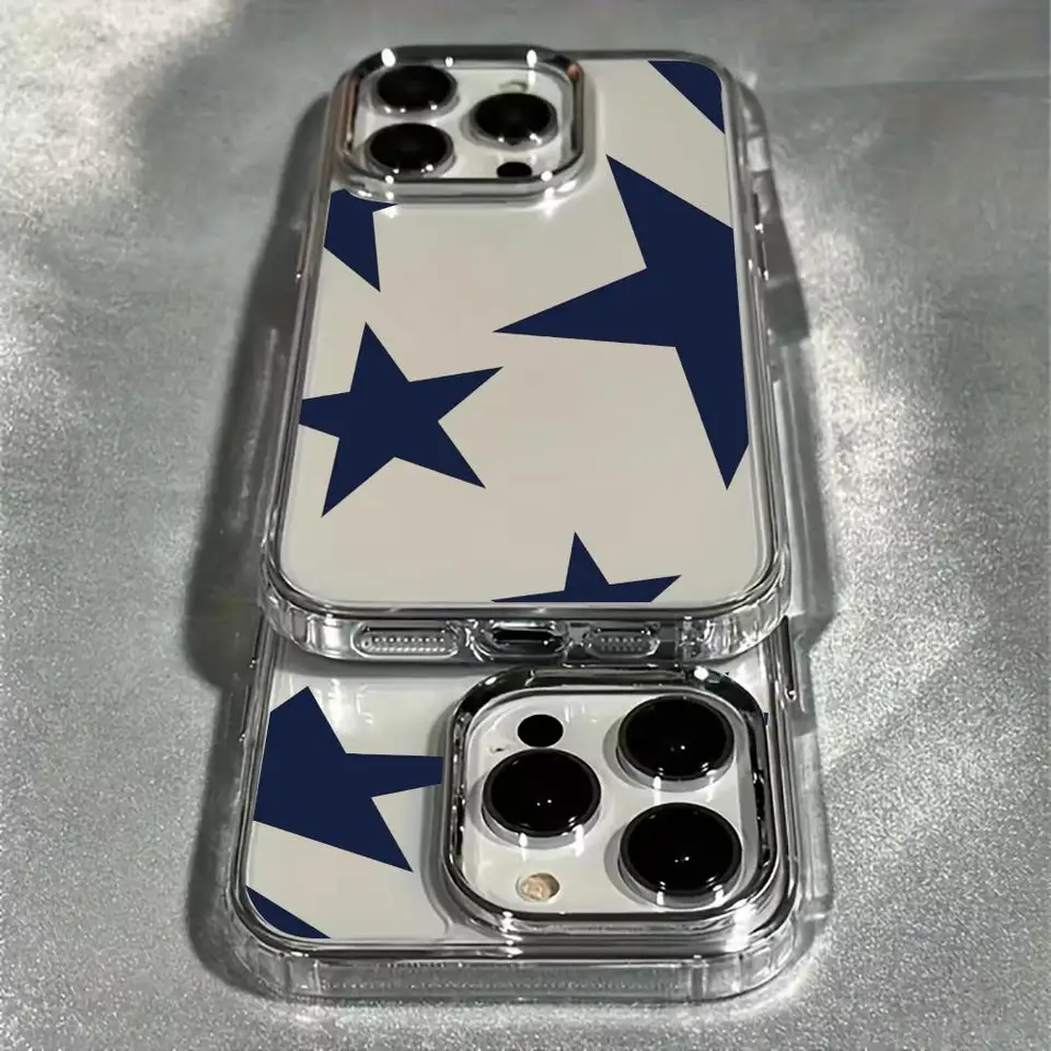 Funda de silicona a prueba de golpes con patrón de estrella de cinco puntas para iPhone 17 Air 16 14 15 Pro Plus 13 12 11 Pro Max 16e 3