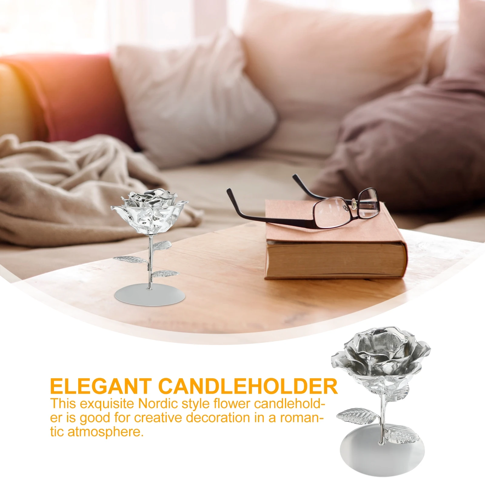 

1Pcs Electroplated Flower Candleholder Nordic Style Elegant Decorative Candlestick for Home Party Wedding Dining Room Ornament
