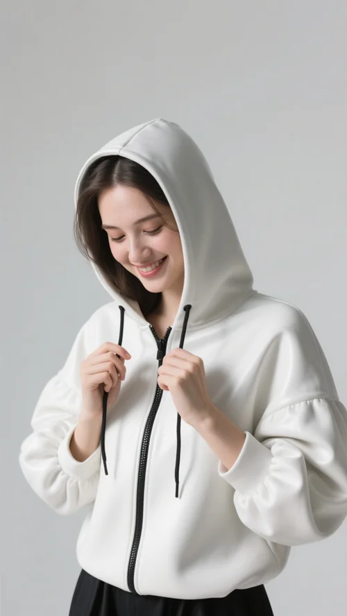 Lateksowa gumowa kombinezonowa bluza z kapturem, kurtka, top sportowy, obcisła, cosplay, ręcznie robiona, biała