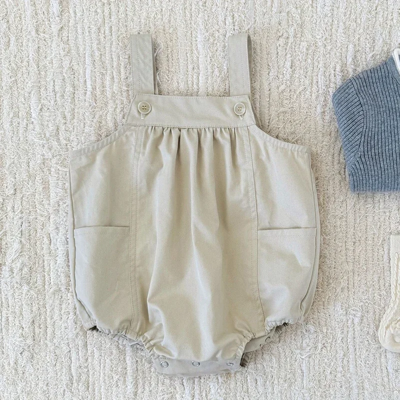 ربيع جديد 2026 ملابس داخلية للأطفال حديثي الولادة من البنات والأولاد بدون أكمام بلون سادة من القطن على الطراز الكوري بدلة تسلق 0-24 متر ملابس أطفال #5