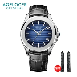 AGELOCER Men's Watch Stainless Steel Luxury Automatic Mechanical Leather Band Fashion CalendarTop Brand Green