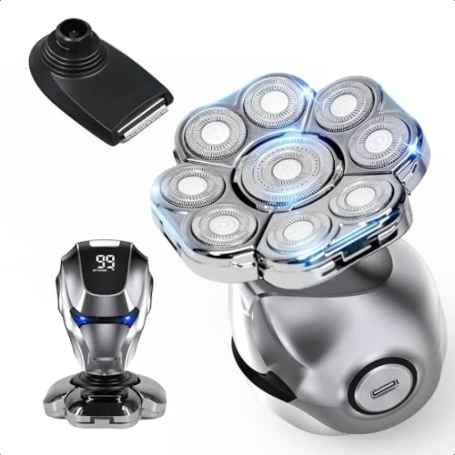 

9D Head Shaver for Bald Men 5in1 Multifunctional Floating Bald LED Display Rechargeable Electric Detachable with TypeC Charging