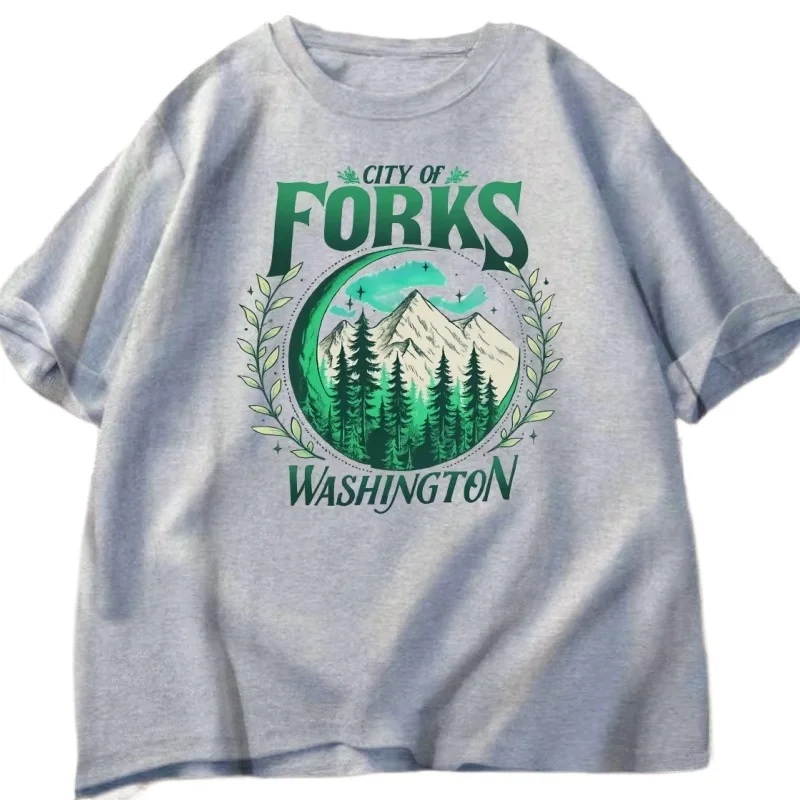 

Футболка Twilight City Forks Washington, винтажная футболка с короткими рукавами Y2k, футболка Twilight на Хэллоуин, топы с тропическим лесом New Moon