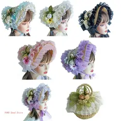 Lace Fascinators For Women Teas Party SunHat Victorian Bonnet Lolit Straw Hat Victorian Headdress Floral Straw Hat