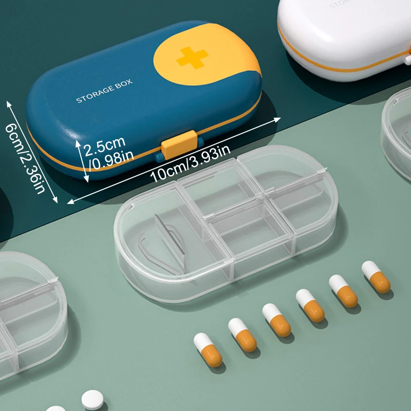 

Pill Organizer with Pill Splitter, 4 Compartments Daily Medicine Box Cutter for Small or Large Pills, Portable Medicine Crusher
