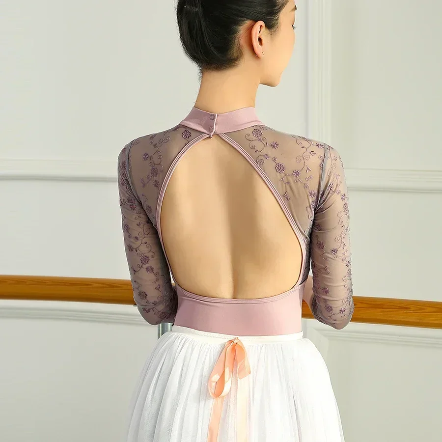 

Ballet Dance Leotards Women Half sleeve Embroidery Lace Gymnastics Dancing Costume Adult Ballerina Dancewear Ballet Leotard