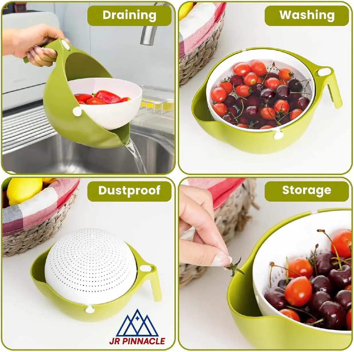 Kitchen Colander Rotating Washing Basket 2 in 1 Strainer Bowl with Handle for Fruit Vegetables Pasta - view 6