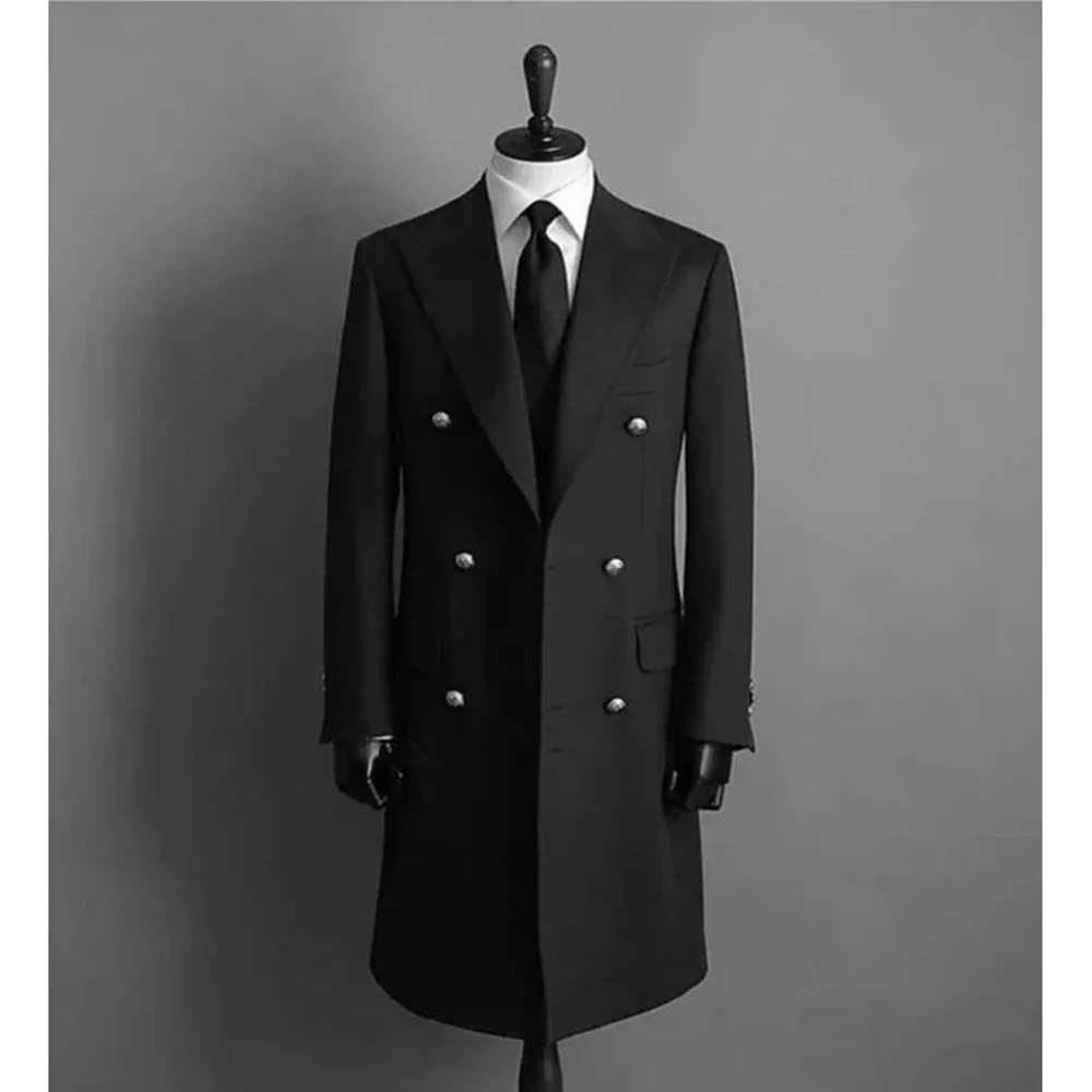 

Long Double Breasted Men Suit Coat Elegant Classic Black Blazer Male Formal Clothing Business Casual Style