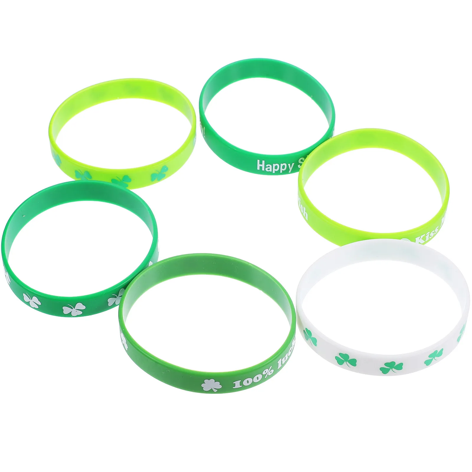 6Pcs Decorative Silicone Bracelets St Patrick's Day Theme Shamrock Wristbands Trendy Fashionable Wrist Decoration for Parties