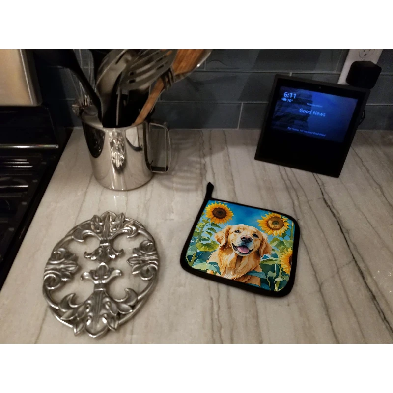 2 قطعة المسترد الذهبي في مجموعة وسادات التدفئة عباد الشمس-حامل الأواني المقاومة للحرارة وحصائر الفرن متينة غير قابلة للانزلاق للطهي في المطبخ #3