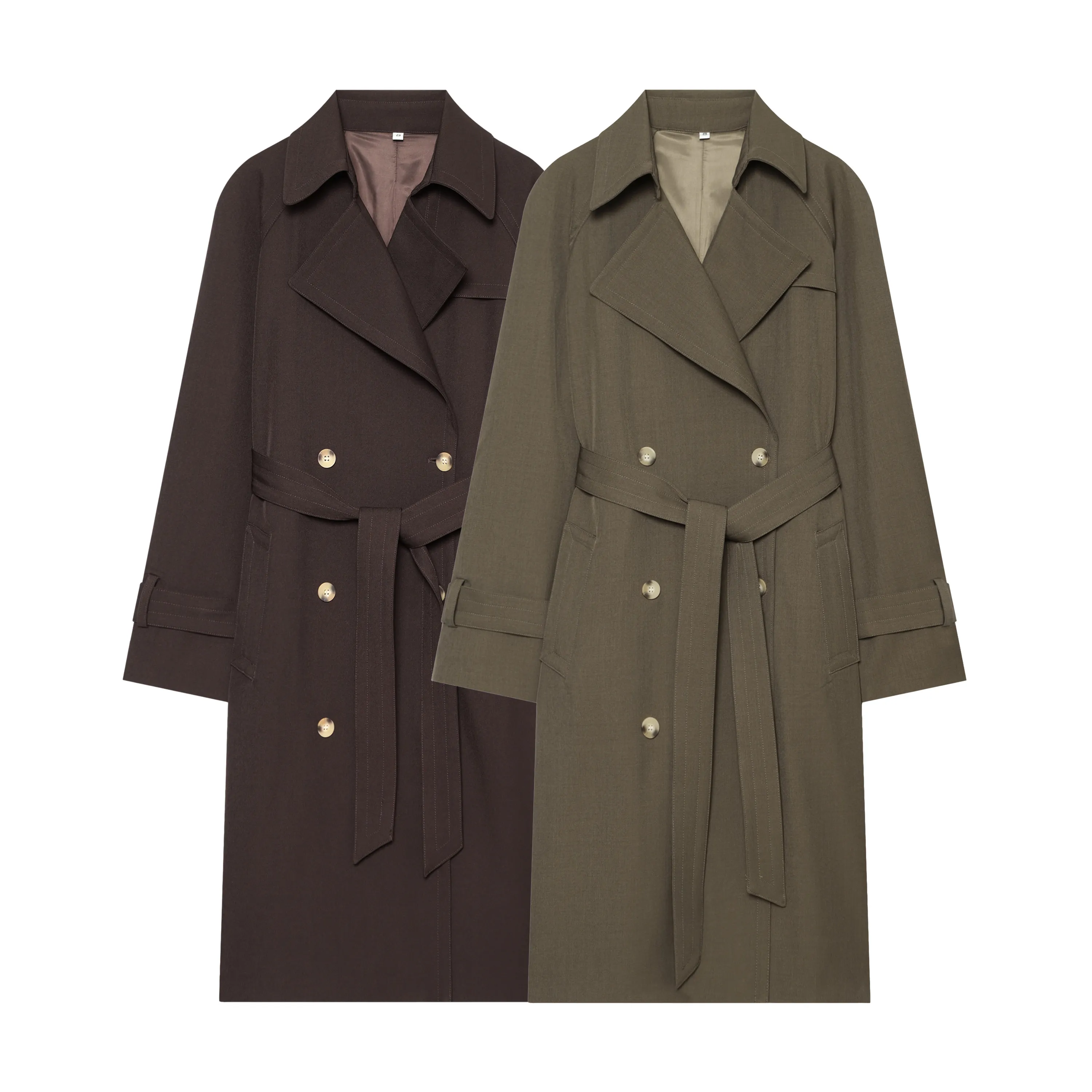 SuperAen Women's Clothing European and American Style Fashionable Long Coat Design Solid Color Double Breasted Coats
