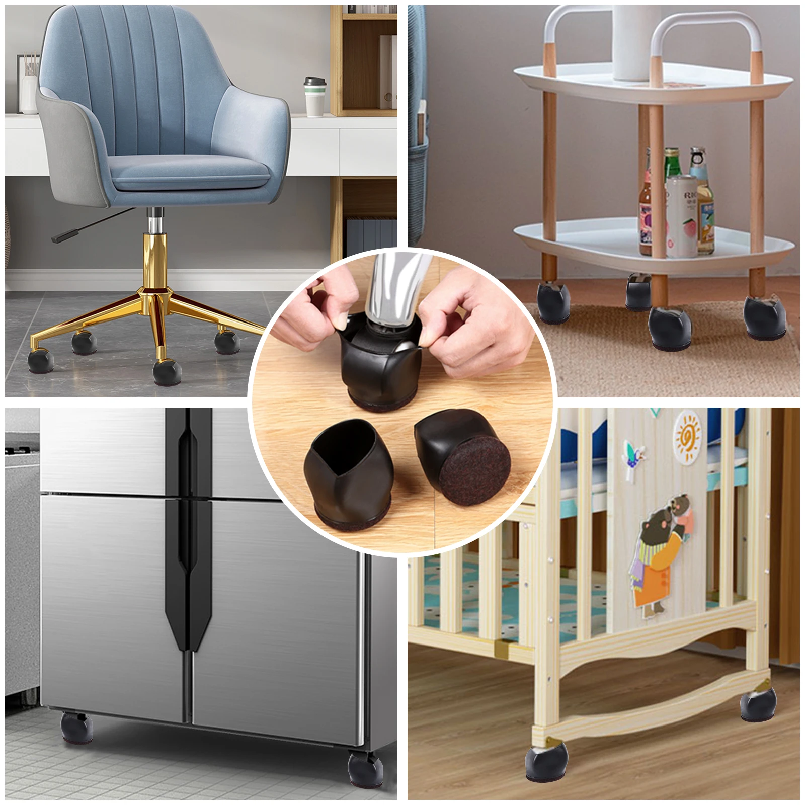 Parte inferior de fieltro para muebles, tazas con ruedas, sofá cama, silla de oficina, tapón para ruedas, protectores de