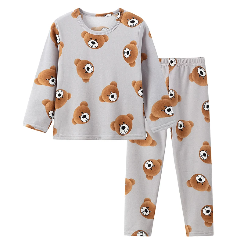 2-piece 2024 new autumn children\'s cute bear long-sleeved trousers suit boy leisure and comfortable home cover girl Joker pajama