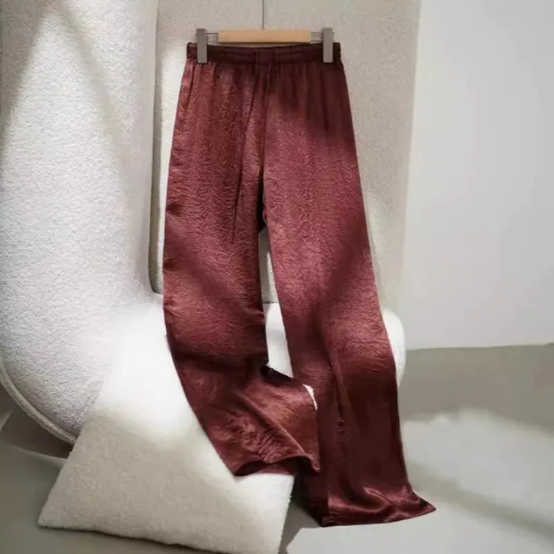 Pantaloni donna raso Jacquard dritto accogliente moda coreana solido semplice primavera autunno pantaloni classico popolare per il tempo libero femminile Chic