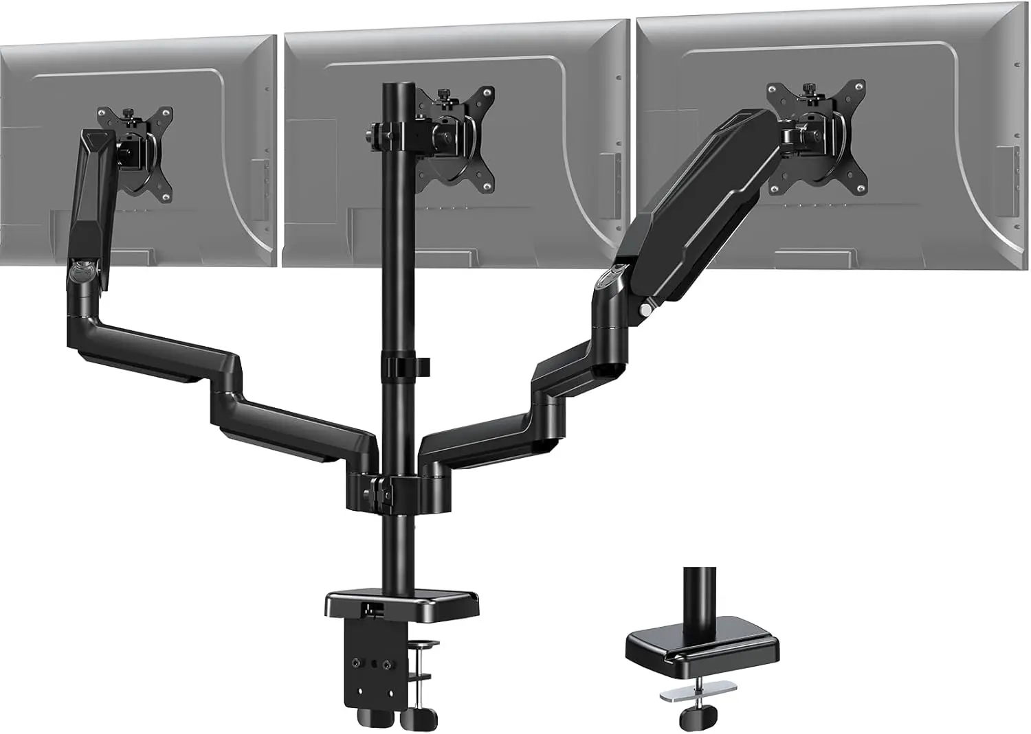 Triple Monitor Mount for 13-27 inch Screens, 3 Monitor Desk Stand, Height Adjustable, Full Motion, Holds up to 17.6 lbs Each, VESA 75x75 100x100