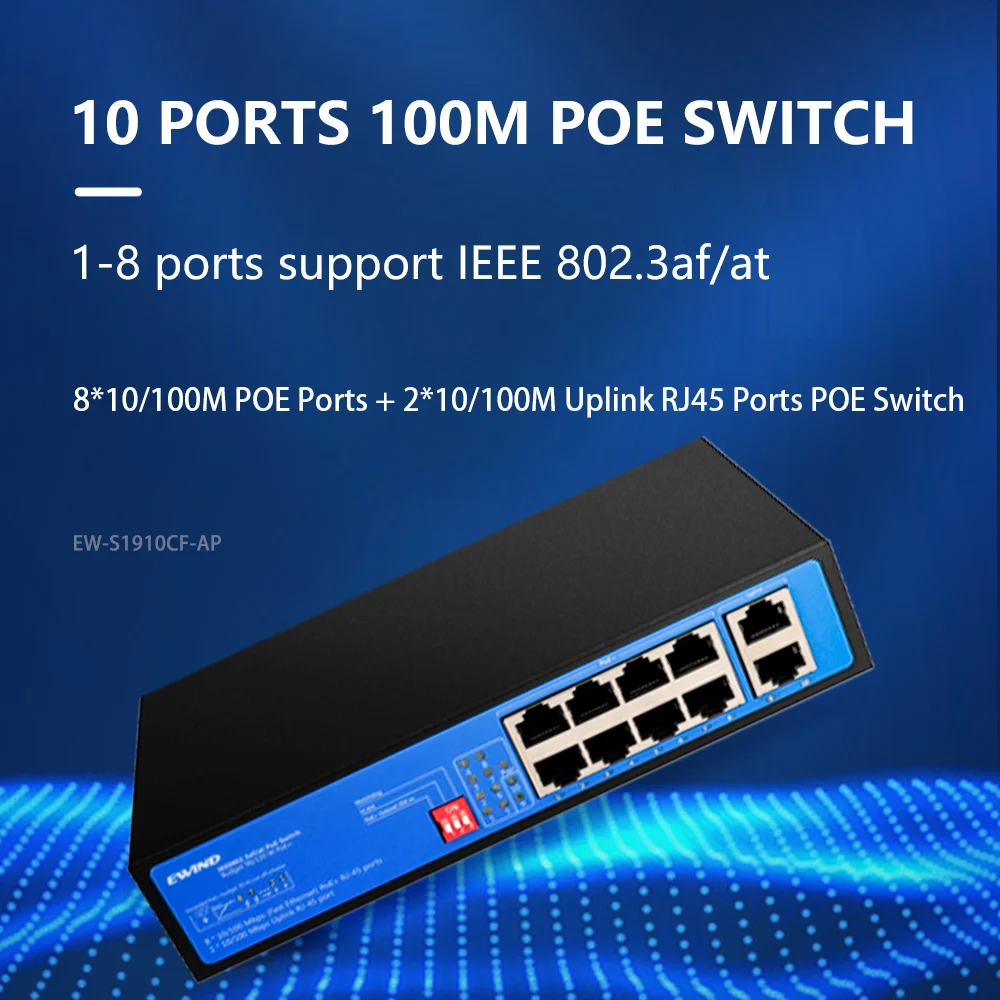 Commutateur de réseau Ethernet pour caméra IP, commutateur I-Smart sans fil, 10 ports, 100m, 8 ports POE, 2 ports RJ45 de liaison montante