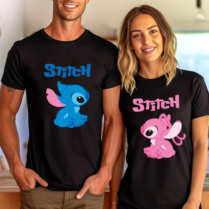 

Disney Stitch and Lilo Couple T-shirt European and American Summer New Male and Female Couples Casual Street Wear