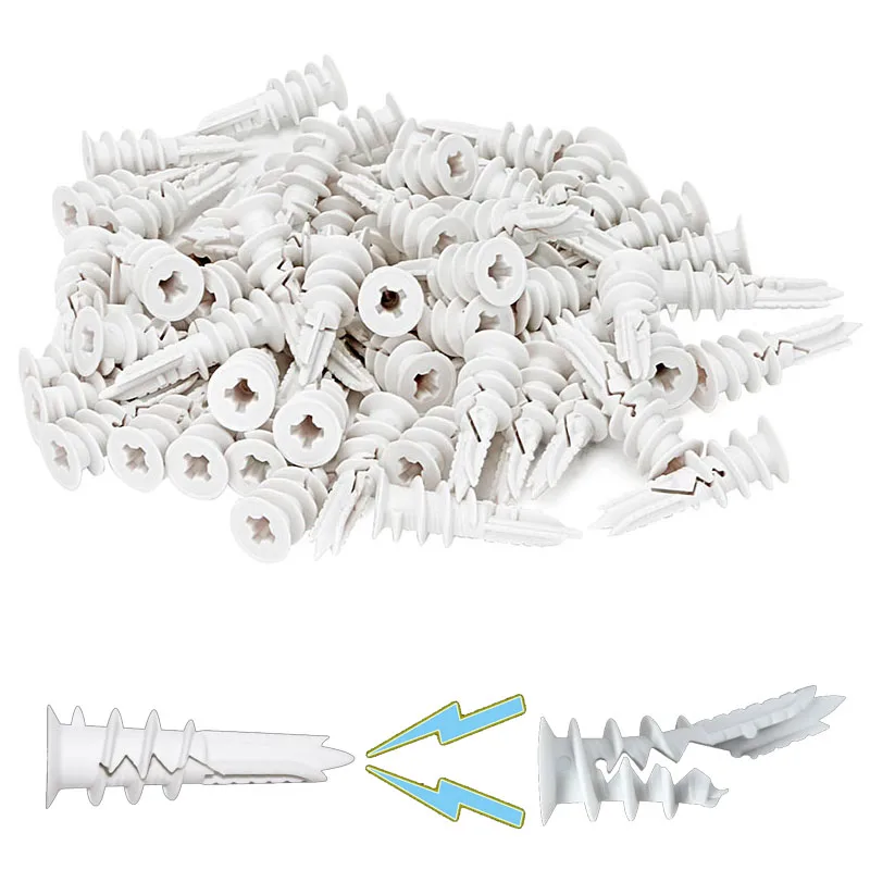 20/50/100Pcs Self Drilling Drywall Anchors No Pre Drilling Nylon Anchors for Hanging on Sheetrock Gypsum Board Screw Anchors
