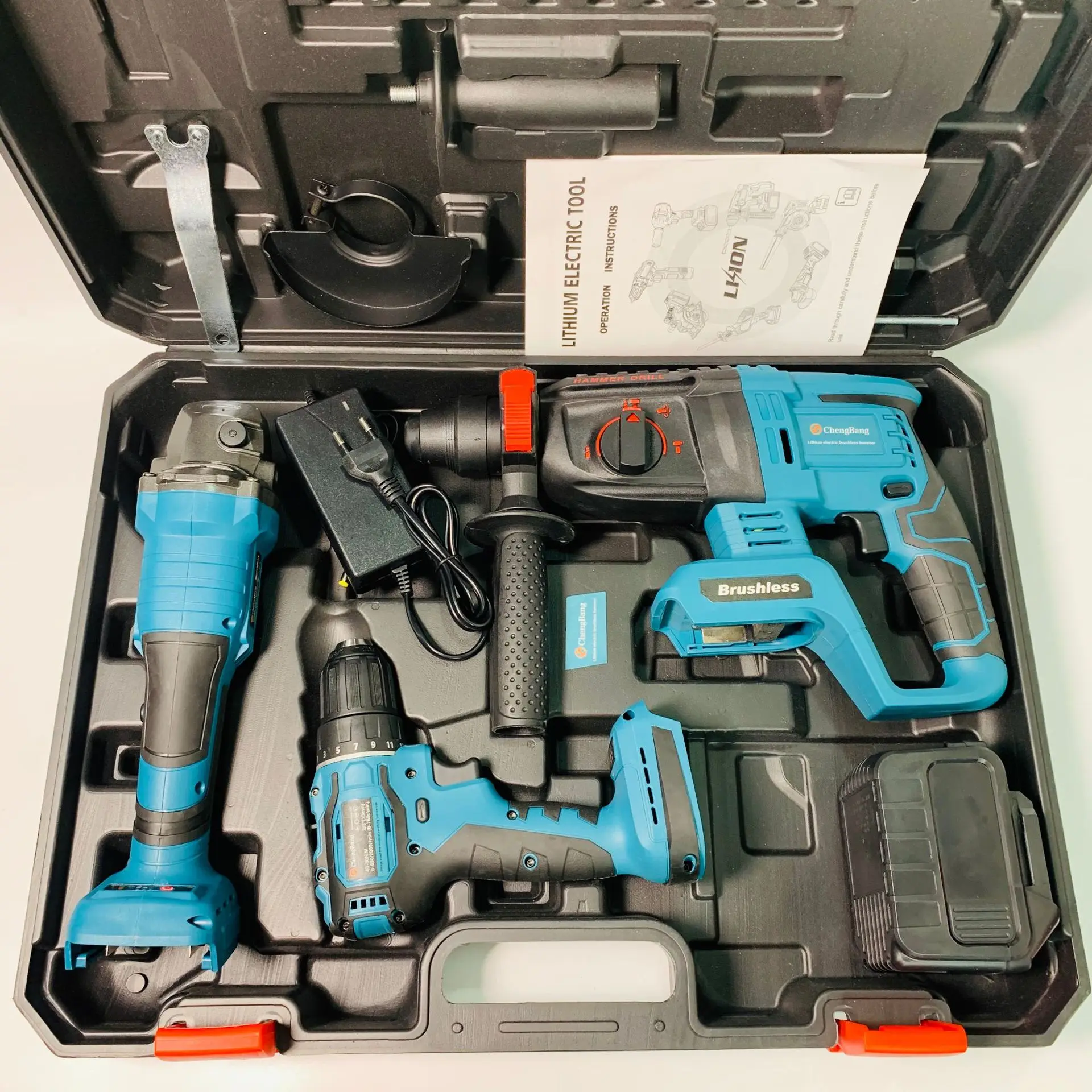 Lithium brushless electric tool set 3 piece 01 (Angle grinder, electric drill and light hammer) makita battery