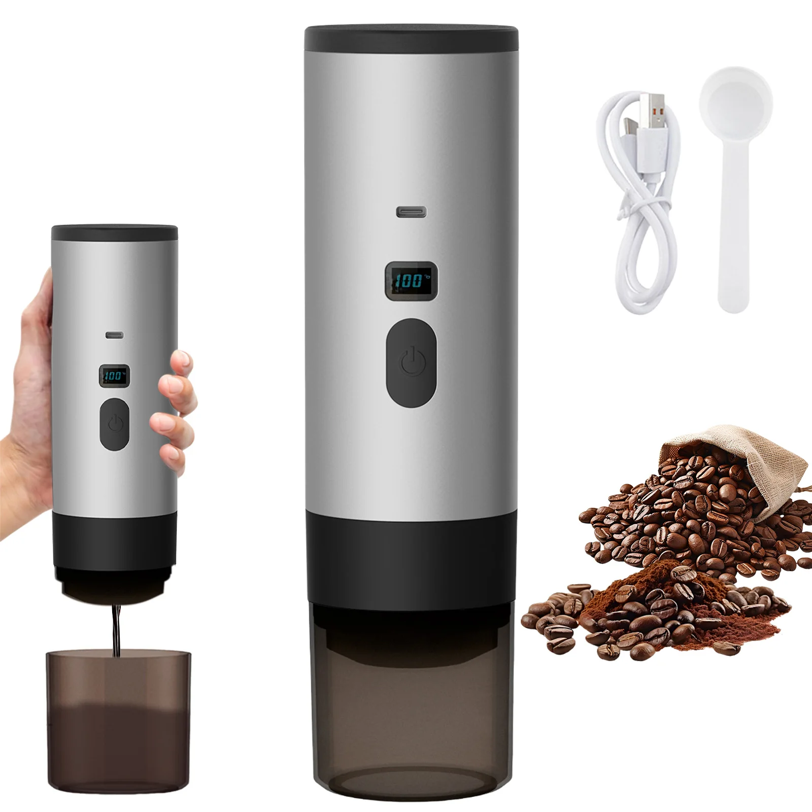 Tragbare 3-in-1-Kaffeemaschine, 20 Bar USB-Espressomaschine für Reisen, Auto, Zuhause, schnelle Erwärmung, kompaktes Design