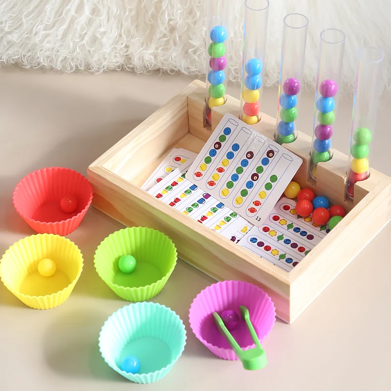 Montessori Early Education Clip Test Tube Color Bead Children Color Cognitive Hand-eye Coordination Brain Educational Toys