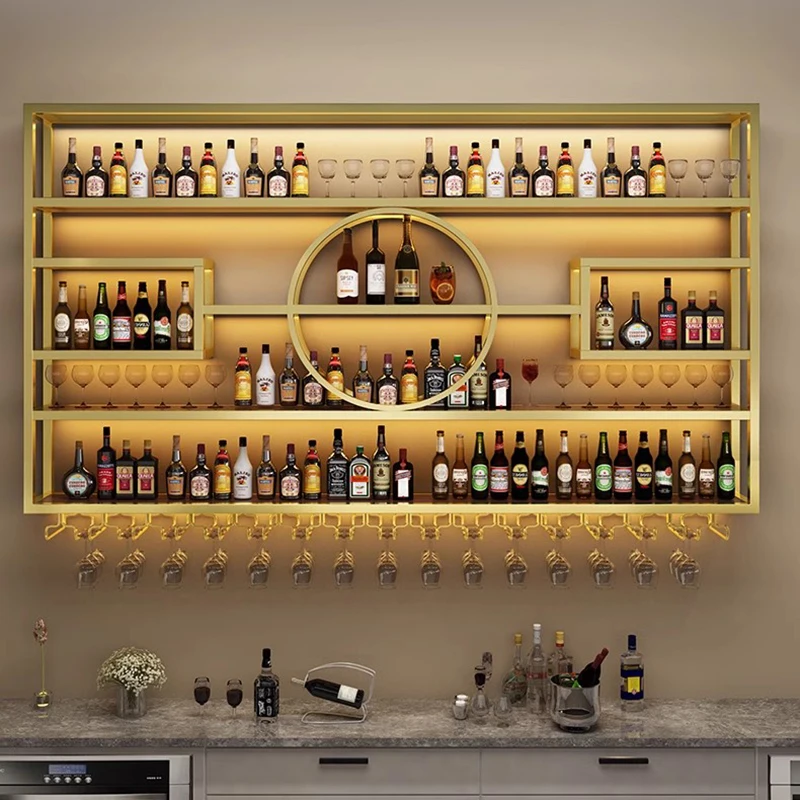 

Display Metal Modern Bar Cabinet Inverted Whisky Commercial Wall Mounted Wine Cabinets Retail Cellar Weinregal Bar Furniture