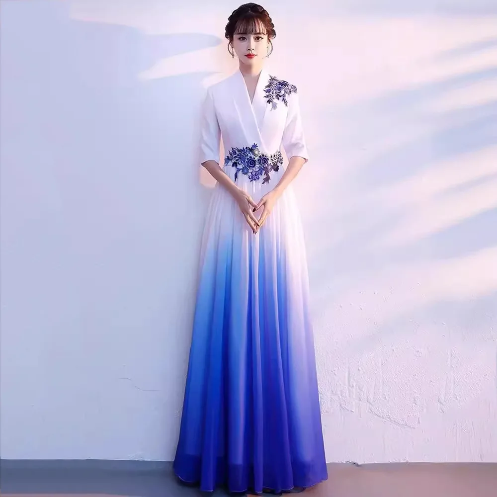 

Modern Performance Costume Chorus Performance Adult Recitation Competition Ceremony Host Elegant Skirt Traditional Ethnic Wear