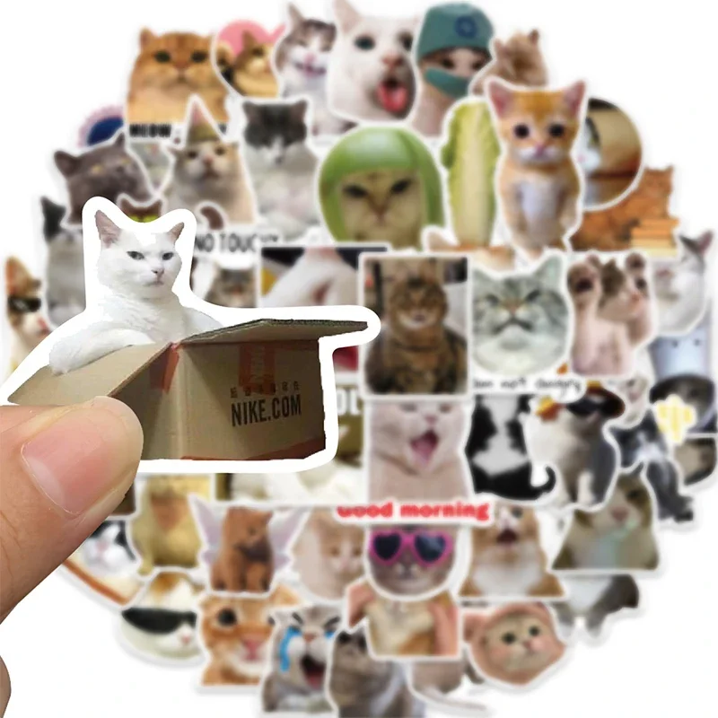 50 Stück Niedliche Katzen-Meme-Aufkleber-Set Lustige Tier-Katzen-Sticker Wasserfeste Vinyl-Aufkleber für DIY Scrapbook Laptop Handy Gitarre Wasserflasche