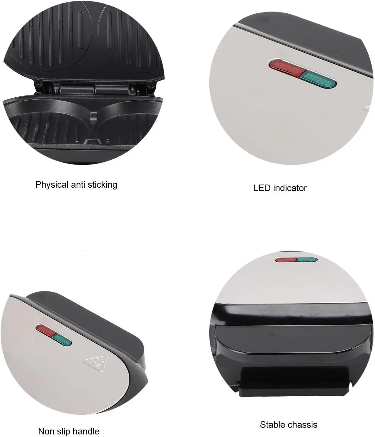 ماكينة صنع الساندوتشات للإفطار، ماكينة برجر البيض غير اللاصقة، للاستخدام المنزلي، فضي أسود لمطعم الأسرة (110 فولت، قابس أمريكي)