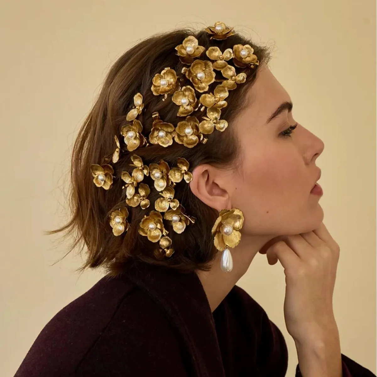 5Pcs Deluxe Pearl Flower French Style Hair Comb Retro Court Luxury Hairclip Elegant And Fashionable Hair Accessory For Women