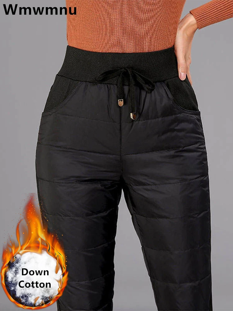 Hiver vers le bas coton mince crayon pantalon femmes taille haute décontractée épaissir chaud pantalons grande taille 4xl vêtements de neige cheville longueur Spodnie