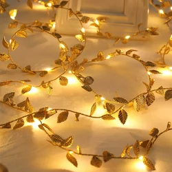 20/100LEDs Golden Silver Tiny Leaves Fairy Light Battery Powerd Artificial Plant Garland Vine Lights For Wedding Home Party