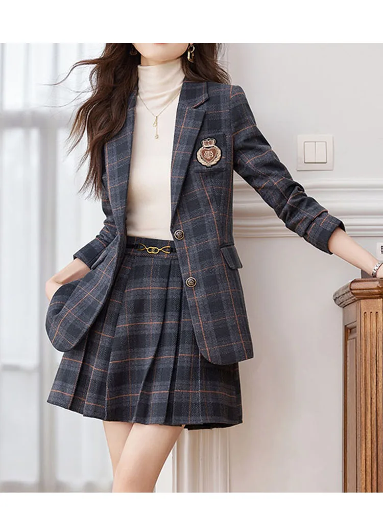 Tesco New Fashion Women Suit Plaid Pleated Skirt Sets For Street Wear Casual Women Clothing For Prom Party ropa de mujer