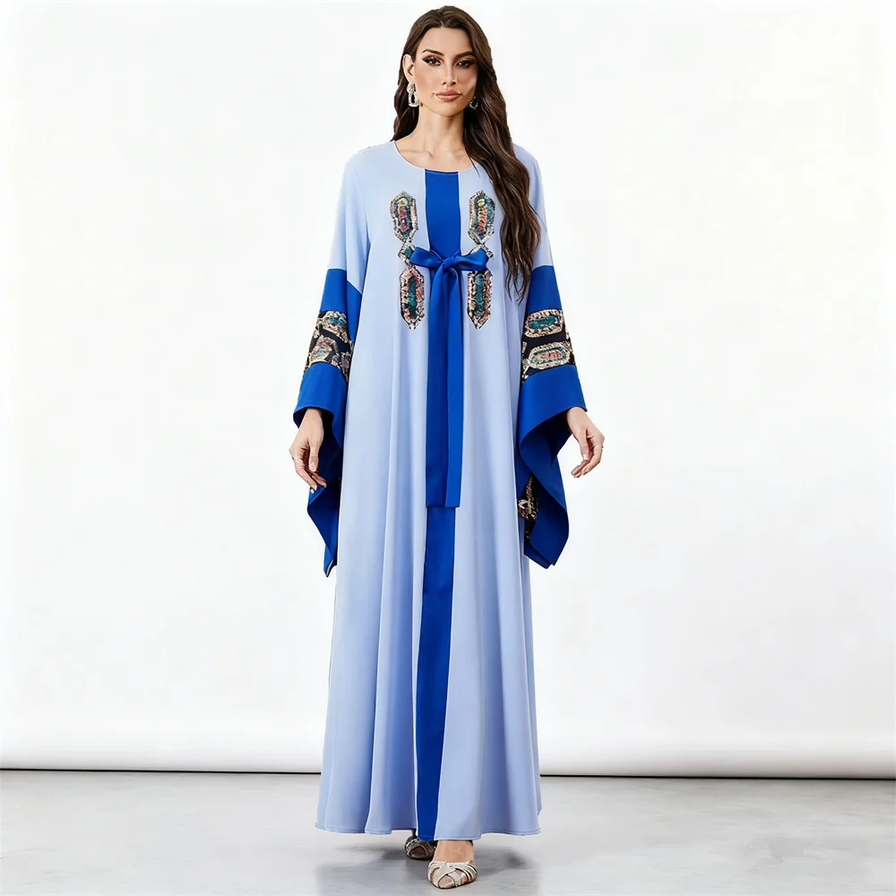 

Femme Musulmane Vestidos Sequin Abaya Dubai Kaftan Women Muslim Bow Maxi Dress Turkey Kebaya Caftan Marocain Robe Islam Jalabiya