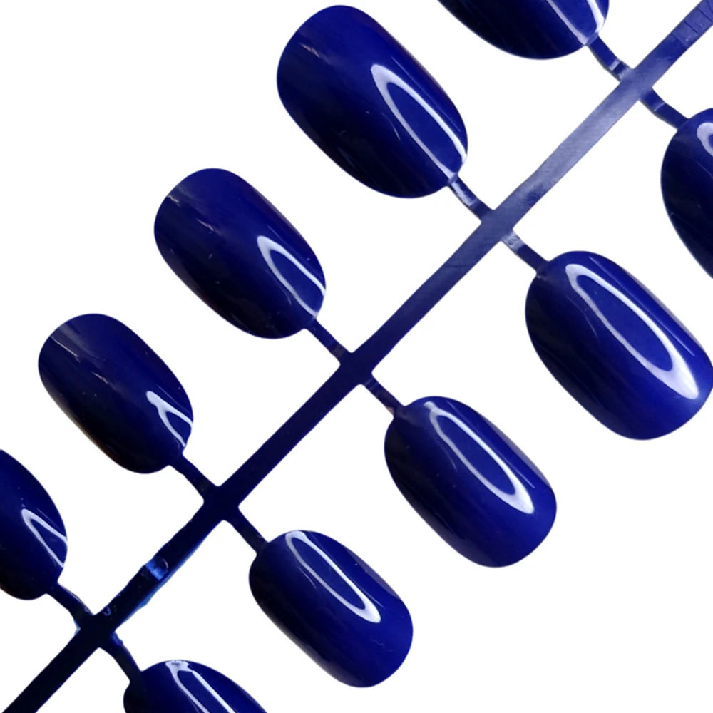 Short Fake Nails Adhesive Acrylic Press On Nails Shiny Dark Blue Reusable DIY Fingernails For Girl Manicure Tool