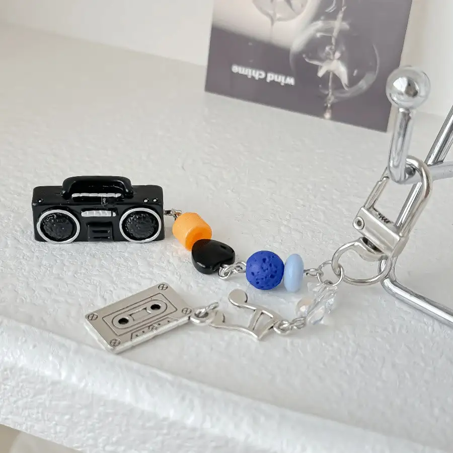 

Literary Radio Backpack Pendant Black Love Beaded Mobile Phone Chain Ccd Pendant Personalized Car Pendant Keychain